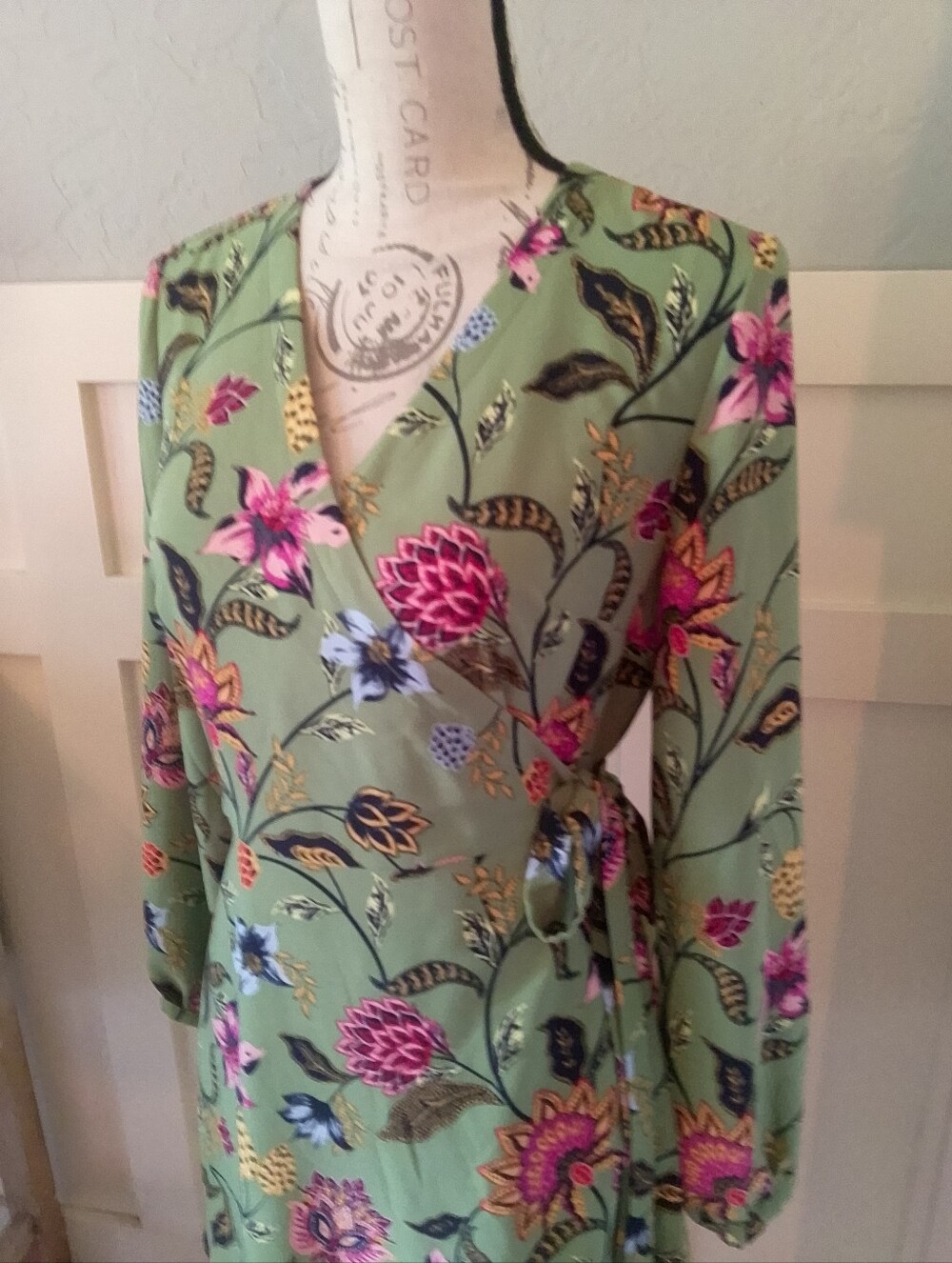 Loft Green Floral Wrap Dress Sz 6P - Picture 4 of 5
